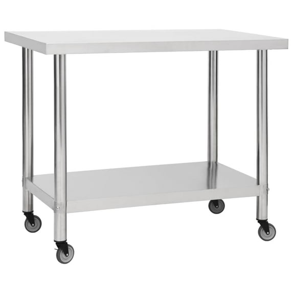 vidaXL Kitchen Work Table Hotel Prep Work Table with Wheels Stainless Steel