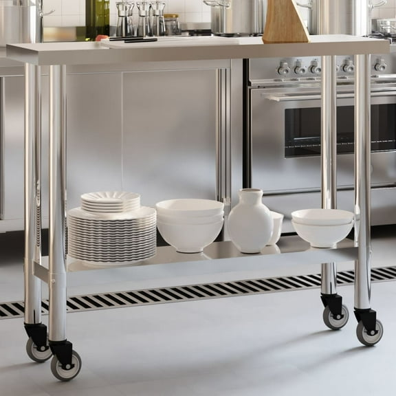 vidaXL Kitchen Work Table with Wheels Storage Home Restaurant Stainless Steel