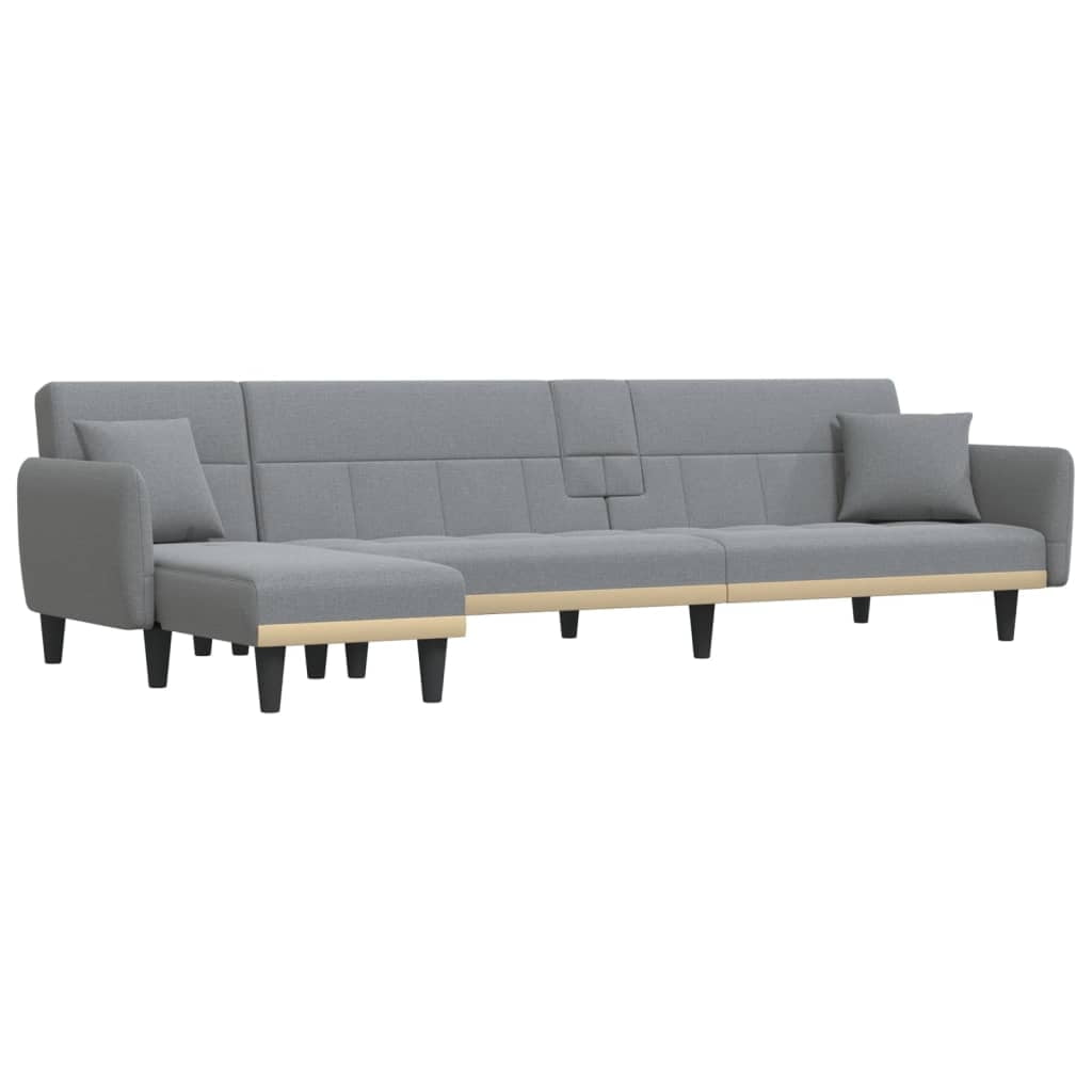 Light Gray Fabric L-Shaped Sleeper Sofa with Cup Holder