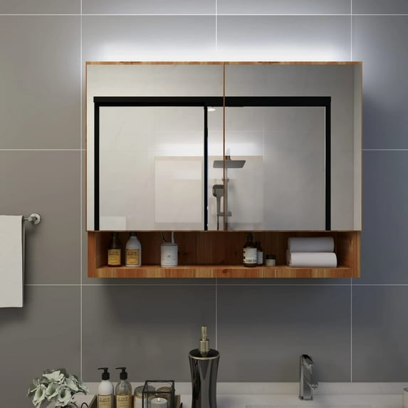 vidaXL LED Bathroom Mirror Cabinet Storage Vanity Wall Cabinet Furniture MDF