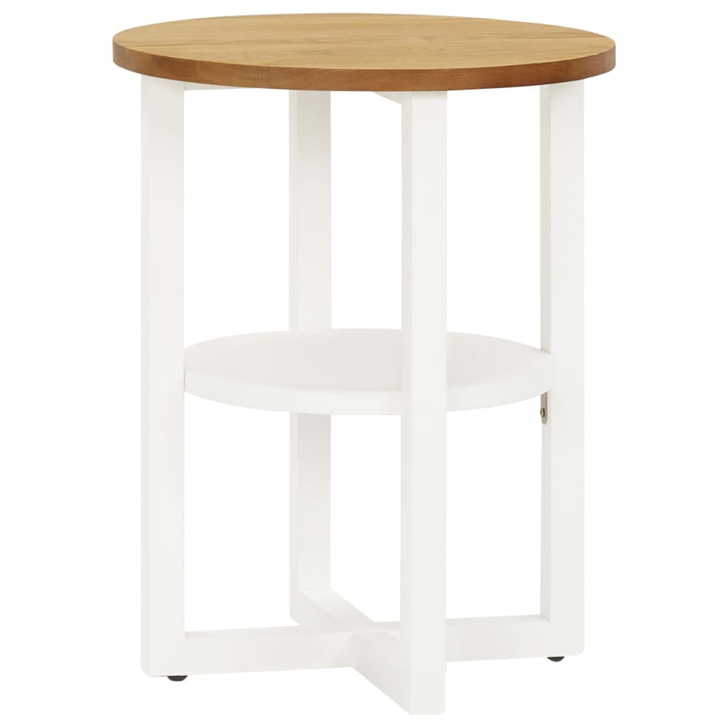Round Medium Wood and White Oak Accent Table with X-Base
