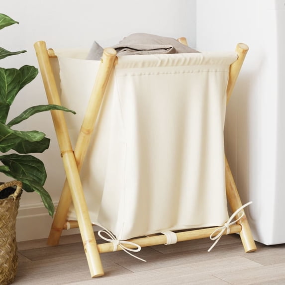 vidaXL Laundry Basket Washing Clothes Hamper Organizer Cream White Bamboo