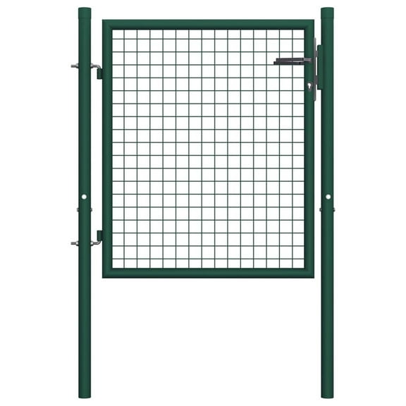 vidaXL Lockable Steel Fence Gate in Green - Outdoor Metal Garden Entryway, 39.4"x29.5" - Secure with Bolt Hinges and Side Posts for Easy Setup