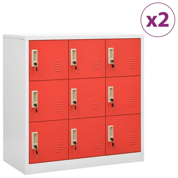 vidaXL Locker Cabinets 2 pcs Light Gray and Red 35.4"x17.7"x36.4" Steel