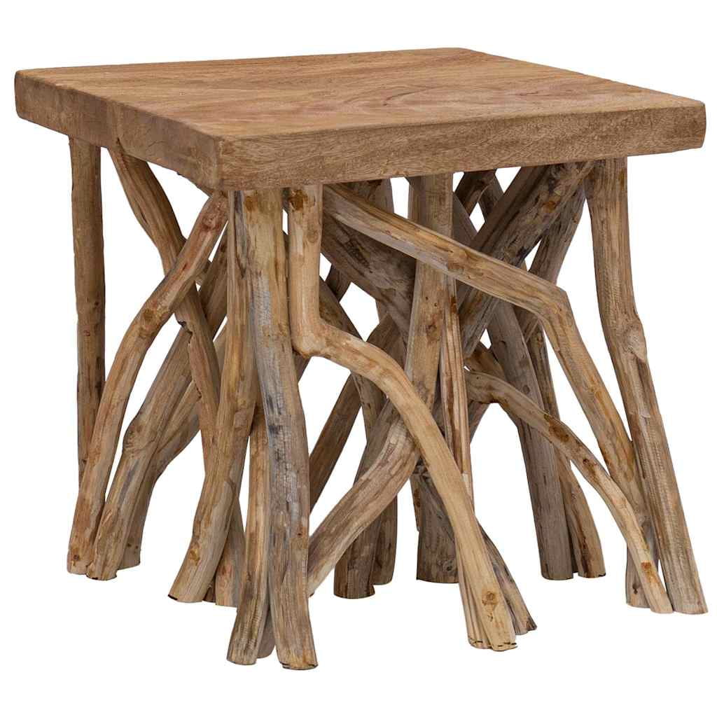 Rustic Square Teak and Reclaimed Wood Coffee Table with Log Legs