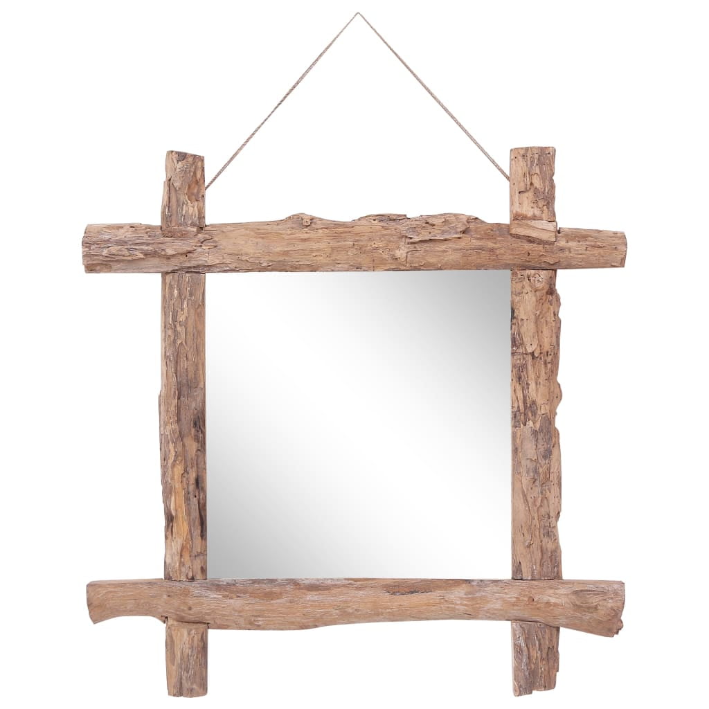Rustic Square Natural Reclaimed Wood Log Mirror