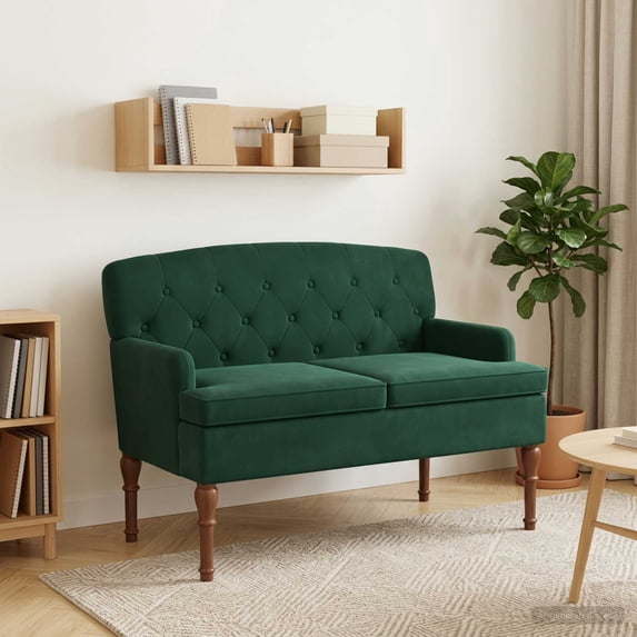 vidaXL Loveseat with button tufted Dark Green 43.70 x 25.59 x 31.10 in