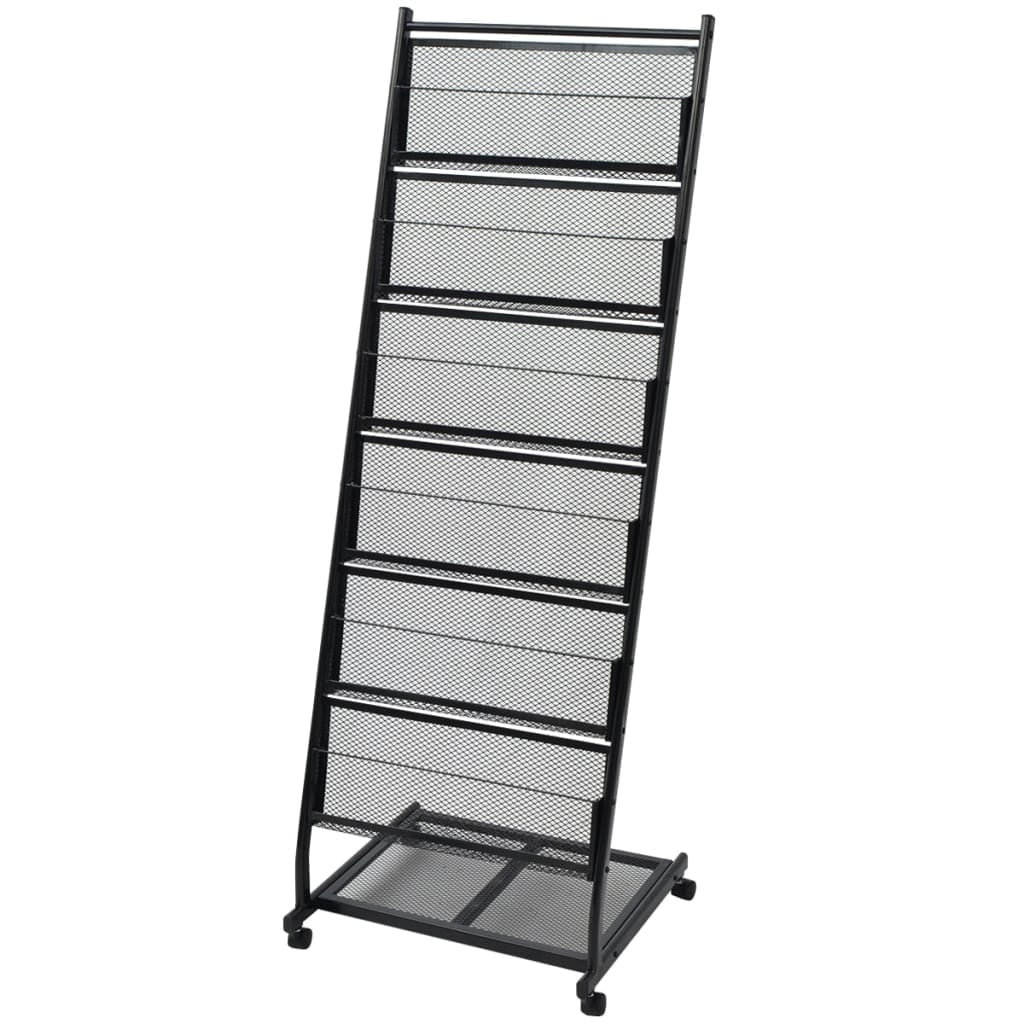 Black Metal Freestanding Magazine Rack with 6 Shelves
