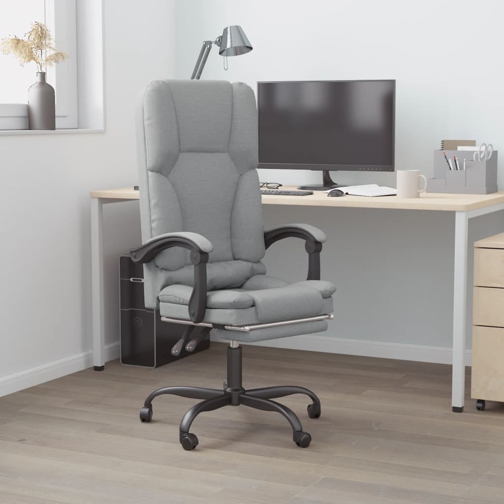Gray Fabric Swivel Office Chair with Fixed Arms and Metal Base