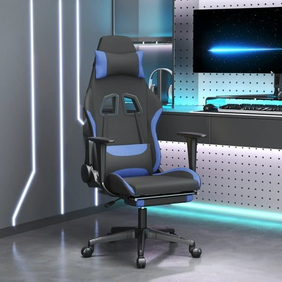vidaXL Gaming Chair Black and Blue Fabric (100% polyester), Metal, Plywood