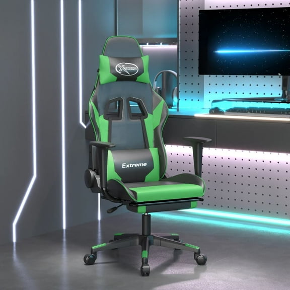 vidaXL Gaming Chair Black and Green Faux leather, metal, plywood, foam