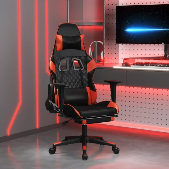 vidaXL Gaming Chair Black and Red Faux leather, Metal, Plywood Medium