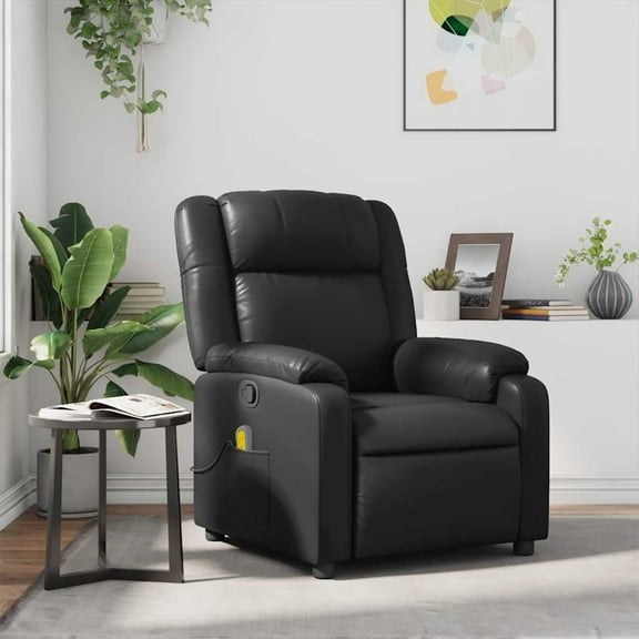 vidaXL Massage Recliner Chair, Adjustable Recliner with 6-Point Vibration Massage, Black Leather
