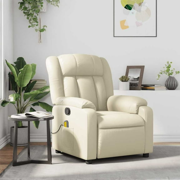 vidaXL Massage Recliner Chair, Adjustable Recliner with 6-Point Vibration Massage, Cream Leather