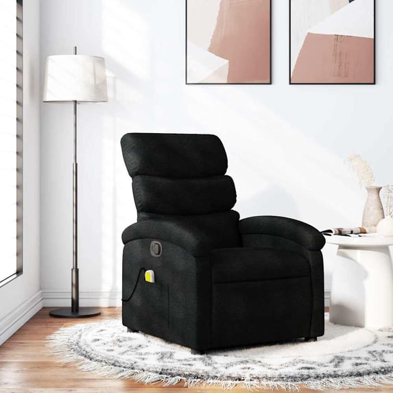 vidaXL Massage Recliner Chair, Adjustable Backrest/ Footrest, Black Fabric Reclining Sofa