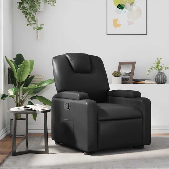 vidaXL Manual Recliner Chair, Adjustable Backrest/ Footrest, Black Leather