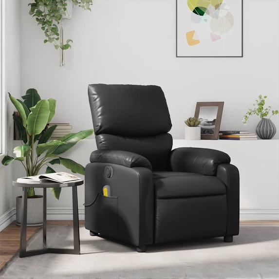 vidaXL Black Faux Leather 6-Point Massage Recliner Chair for Living Room, Adjustable Back & Footrest