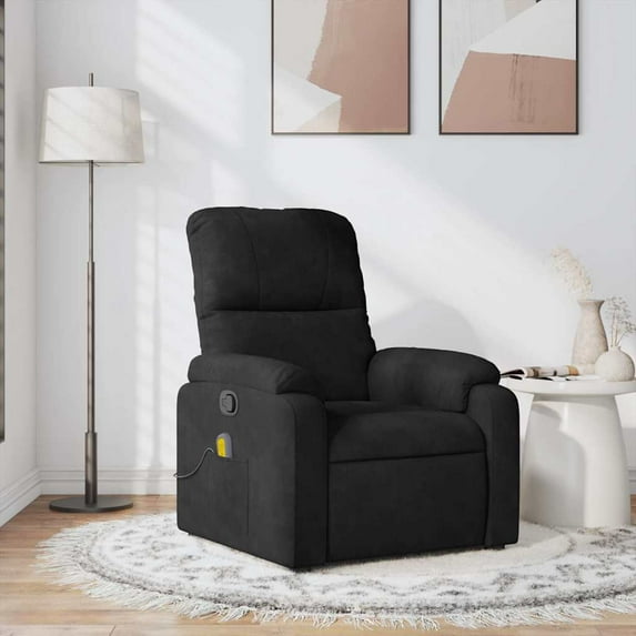 vidaXL Massage Recliner Chair with 6-Point Vibration Massage, Adjustable Black Microfiber Rocker