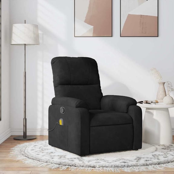 vidaXL Massage Recliner Chair with 6-Point Vibration Massage, Adjustable Black Microfiber Rocker