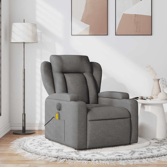 vidaXL Dark Gray Fabric Recliner Chair, 6-Point Vibration Massage, Adjustable Backrest & Footrest