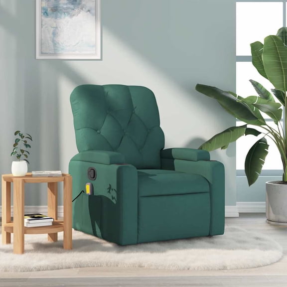 vidaXL Dark Green Fabric 6-Point Massage Recliner Chair for Living Room, Adjustable Back & Footrest