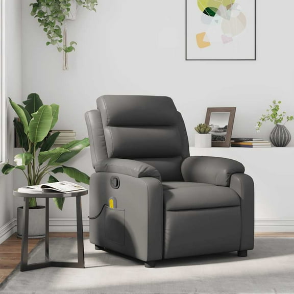 vidaXL Massage Recliner Chair with 6-Point Vibration Massage, Adjustable Grey Leather Rocker