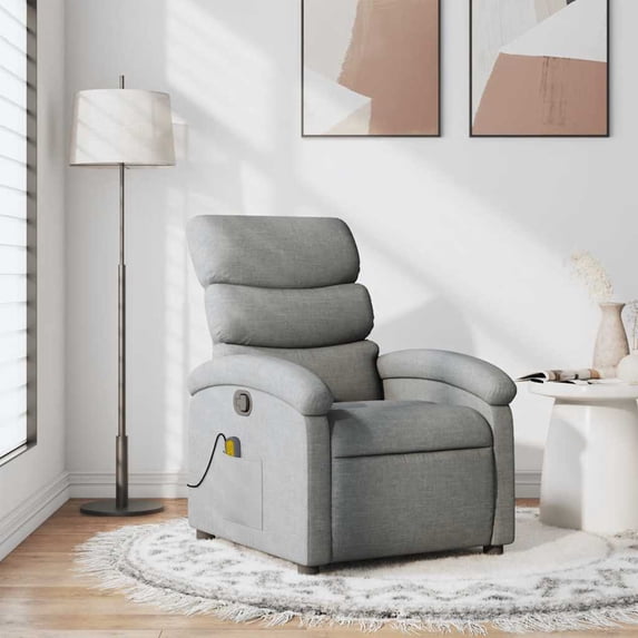 vidaXL Massage Recliner Chair, Adjustable Backrest/ Footrest, Light Gray Fabric Reclining Sofa