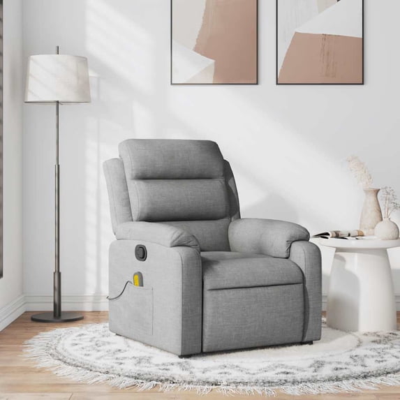 vidaXL Massage Recliner Chair with 6-Point Vibration Massage, Adjustable Light Grey Fabric Rocker