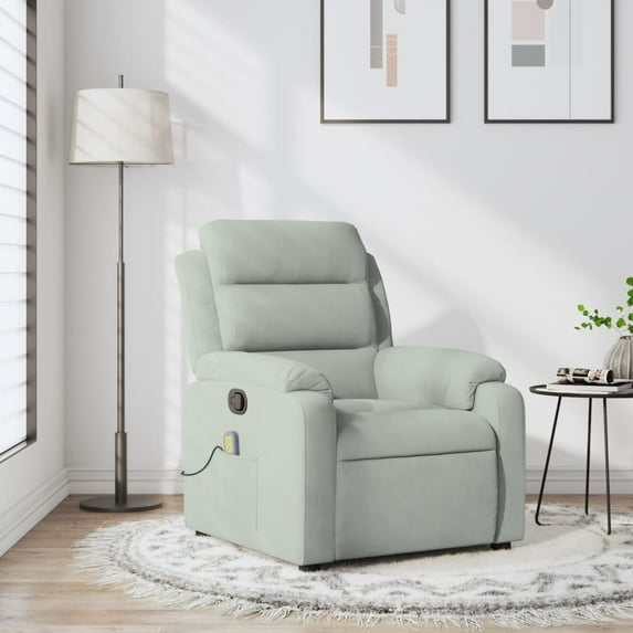 vidaXL Massage Recliner Chair Light Grey Velvet, Foam, Metal, Plywood