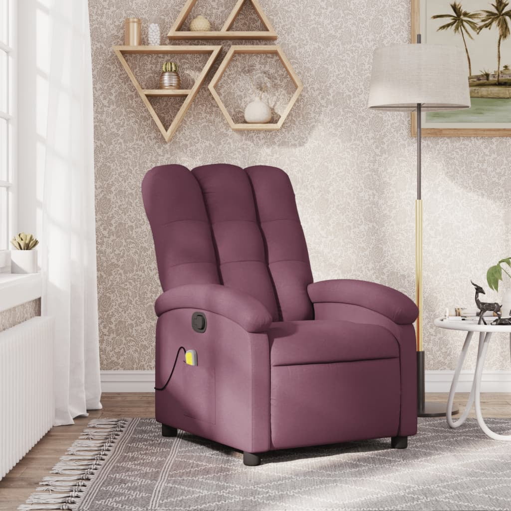 vidaXL Purple Fabric Massage Recliner Chair, Manual with 6-Point Vibration, Purple vidaXL Purple Fabric Massage Recliner Chair, Manual with 6-Point Vibration, Purple