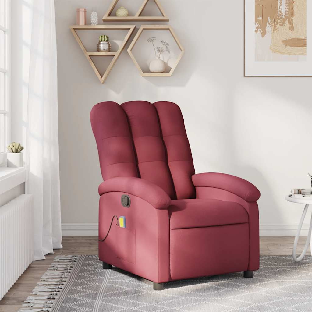 vidaXL Massage Recliner Chair, Adjustable Backrest/ Footrest, Wine Red Fabric Reclining Sofa