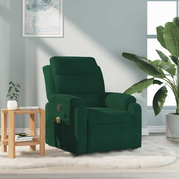 vidaXL Massage Recliner Chair with 6-Point Vibration Massage, Adjustable Dark Green Velvet Rocker