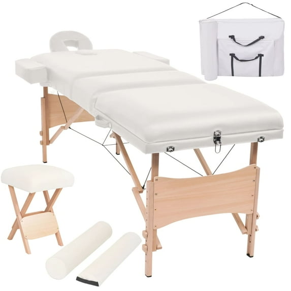 vidaXL Massage Table and Stool Set Beauty Couch Therapy Bed 3 Zones Thick