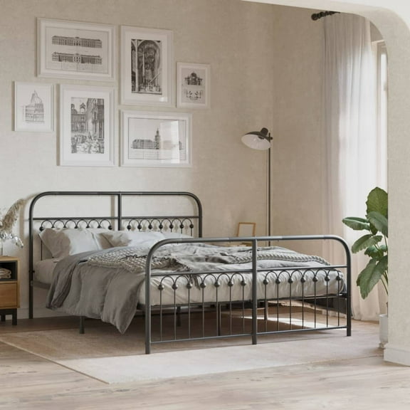 vidaXL Metal Bed Frame without Mattress with Footboard Black 59.1"x78.7"