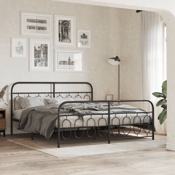 vidaXL Metal Bed Frame without Mattress with Footboard Black 76"x79.9"