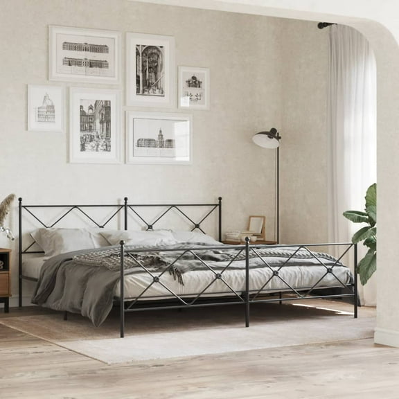 vidaXL Bed Frame Black Steel Double Bed Frame Rectangular