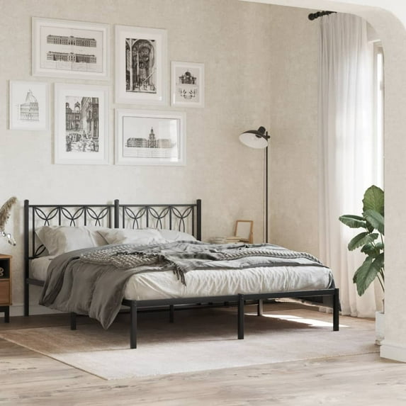vidaXL Metal Bed Frame without Mattress with Headboard Black 59.1"x78.7"