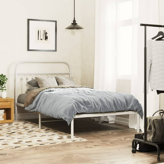 vidaXL Metal Bed Frame without Mattress with Headboard White 39.4"x78.7"