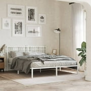 vidaXL Metal Bed Frame without Mattress with Headboard White 59.1"x78.7"