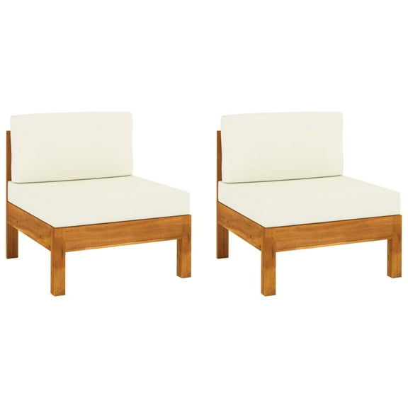 vidaXL Wooden Sofa Set Outdoor Acacia Wood with Cushions Cream White/Brown - Set of 2