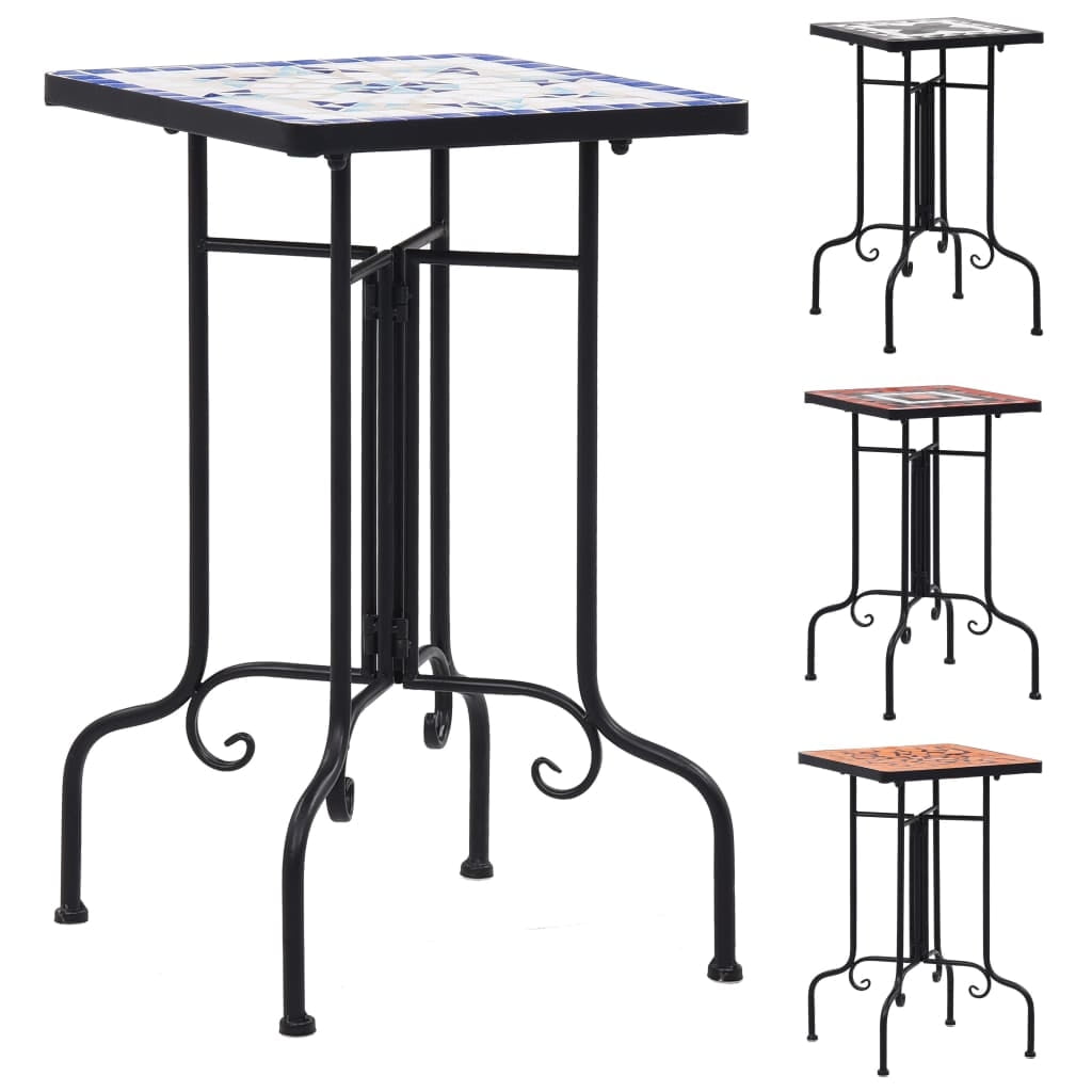 Elegant Terracotta Mosaic Outdoor Side Table with Curved Iron Legs
