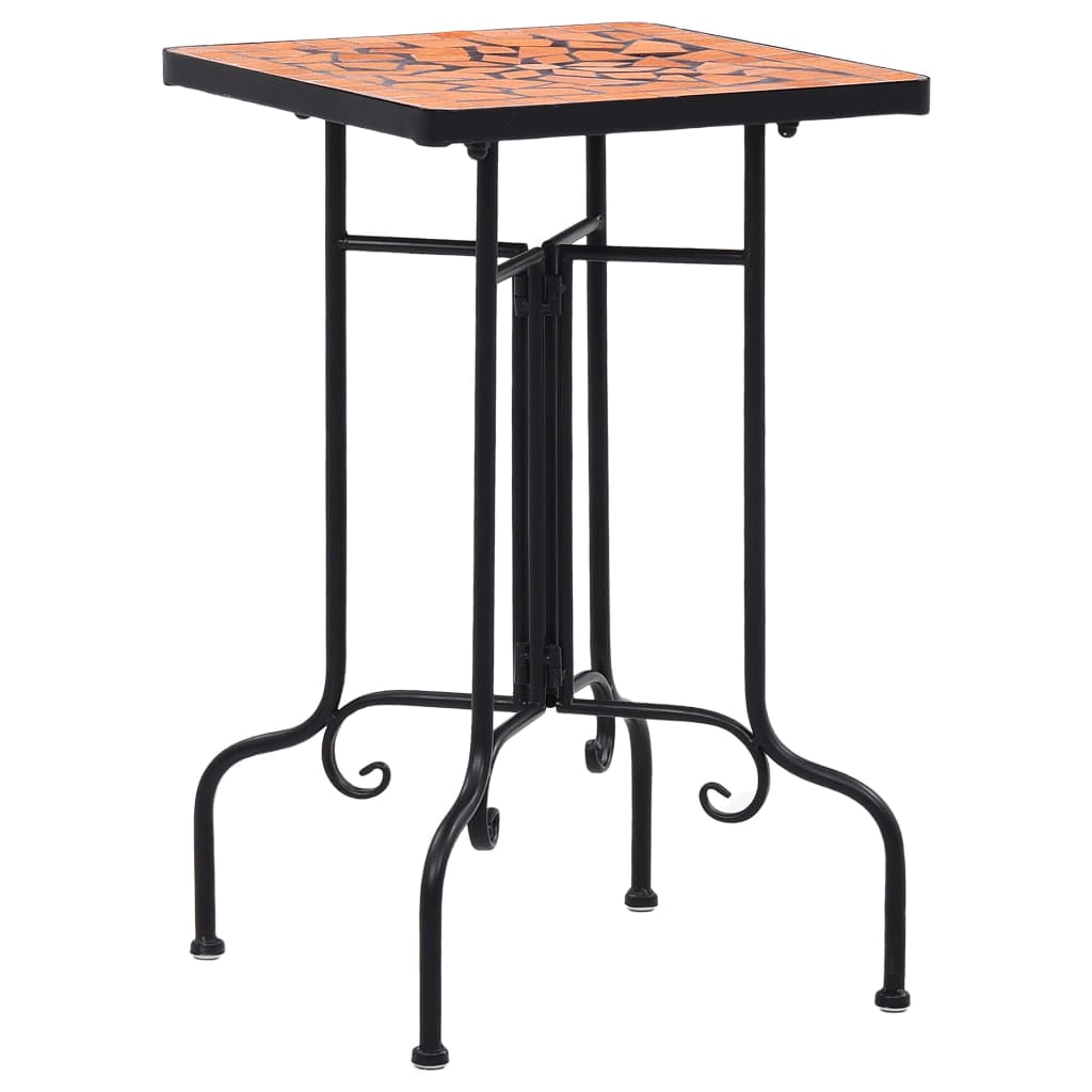 Elegant Terracotta Mosaic Outdoor Side Table with Curved Iron Legs