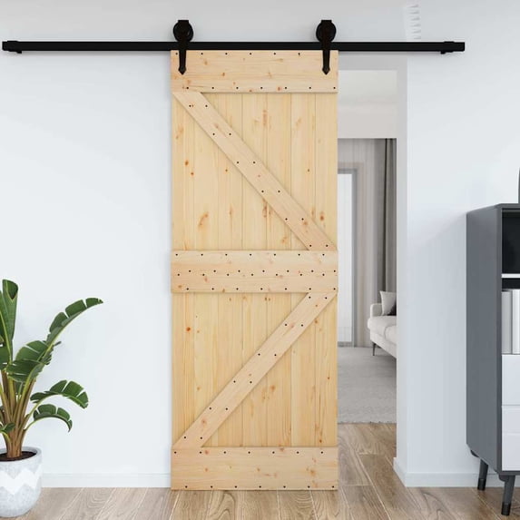 vidaXL NARVIK 33.5"x82.7" Solid Pine Wood Sliding Barn Door, Natural Brown, No Hardware Kits