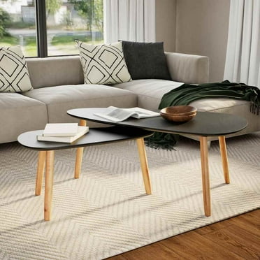 vidaXL Nesting Coffee Table 2 pcs, Side Tables with Solid Pine Wood Legs, Scandinavian Style, Black