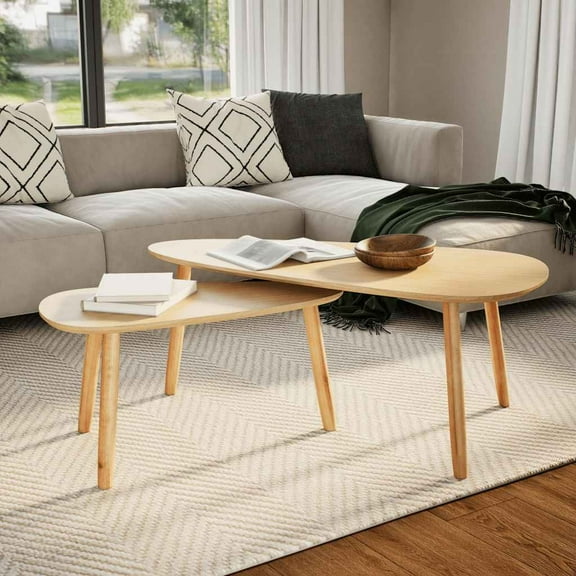 vidaXL 2-Piece Nesting Coffee Tables with Solid Pine Wood Legs, Scandinavian Brown Side Tables