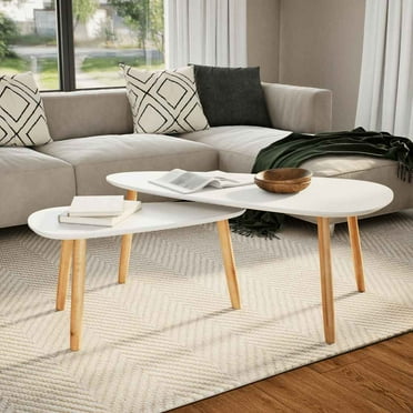 vidaXL Nesting Coffee Table 2 pcs, Side Tables with Solid Pine Wood Legs, Scandinavian Style, White