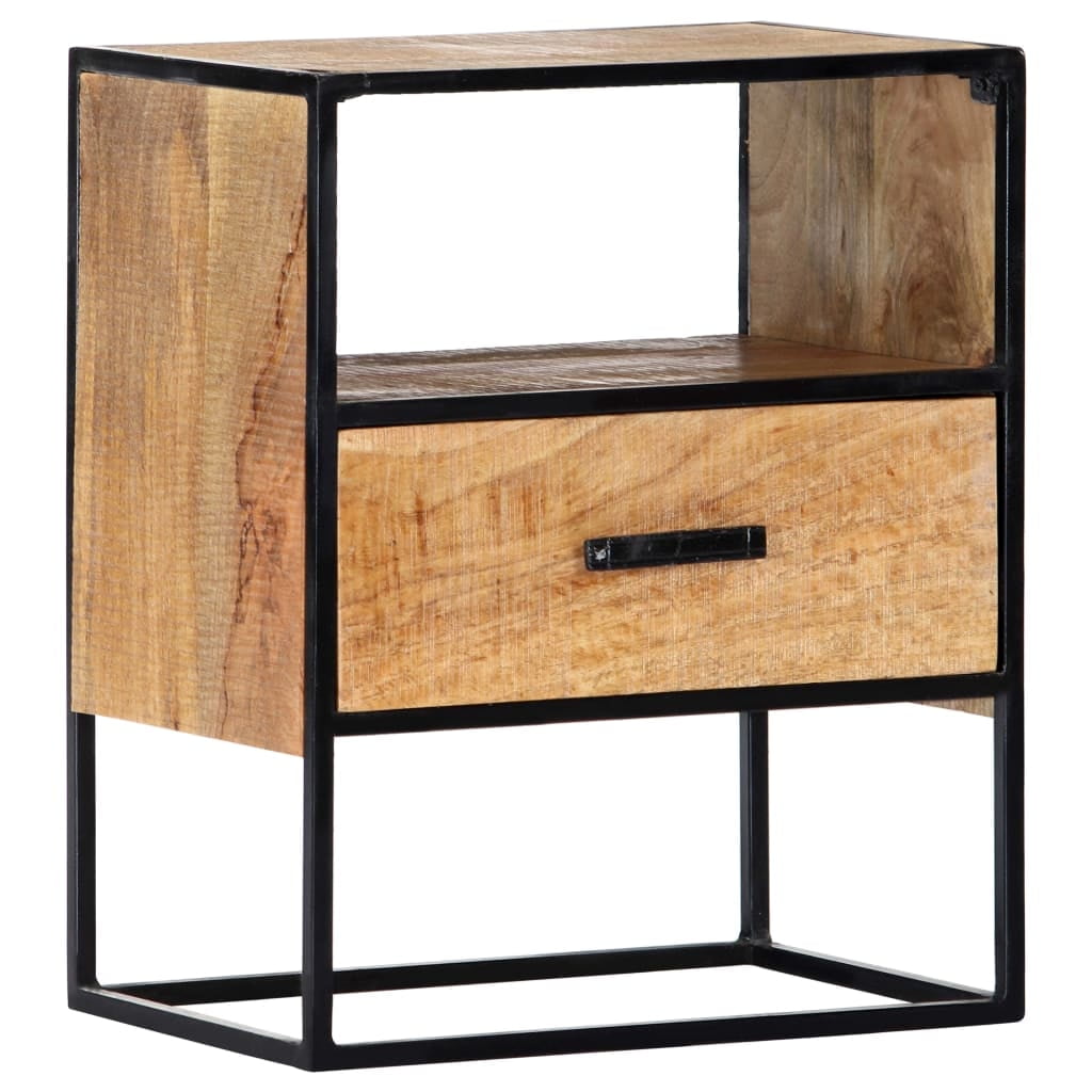 Industrial Mango Wood Nightstand with Black Steel Frame