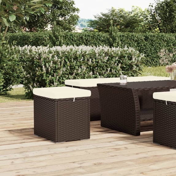 vidaXL Ottoman with Cushion Outdoor Patio Wicker Footstool Ottoman Poly Rattan