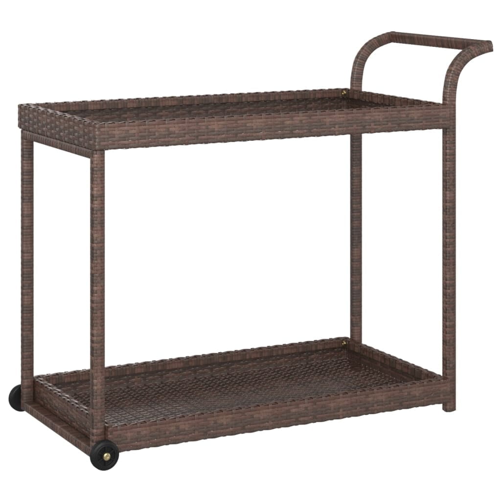 Brown Poly Rattan Rectangular Bar Cart with Black Steel Frame