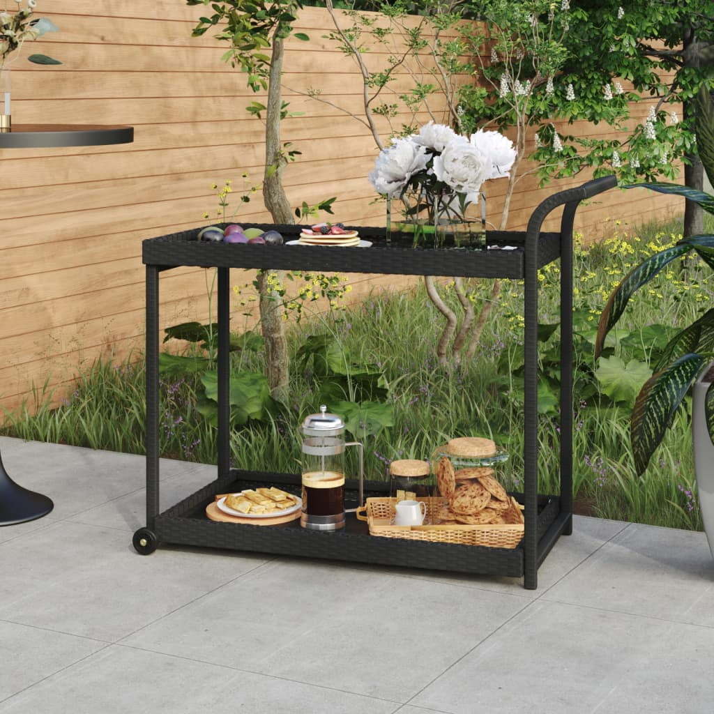 Versatile Black Poly Rattan Bar Cart with Smooth Castors and Storage
